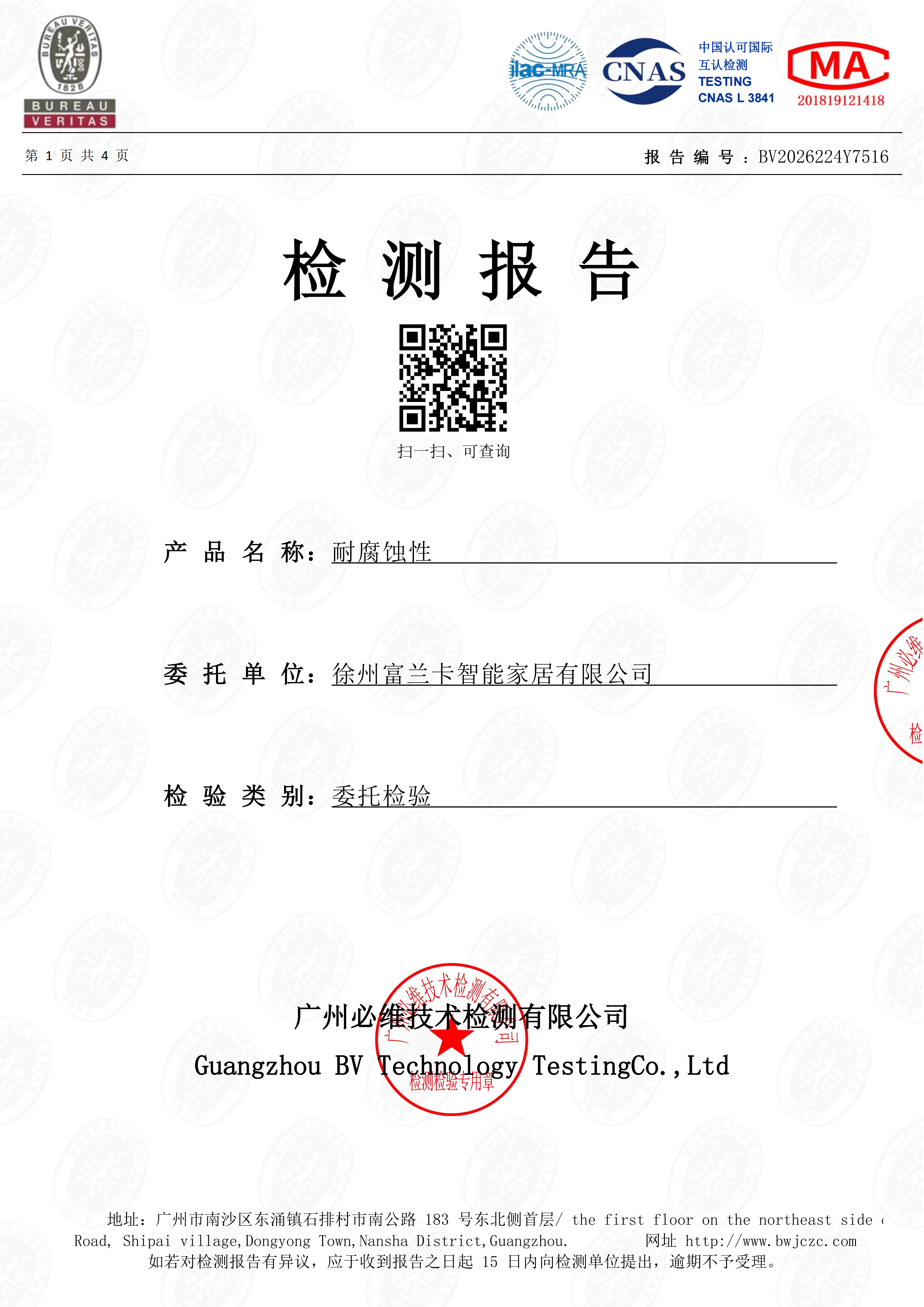 耐腐蚀性能检测报告